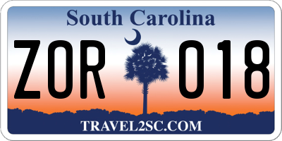 SC license plate ZOR018