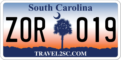 SC license plate ZOR019
