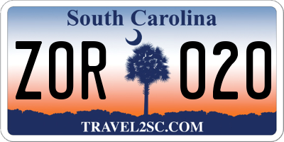 SC license plate ZOR020