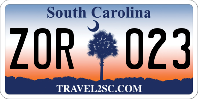 SC license plate ZOR023