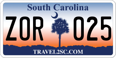 SC license plate ZOR025