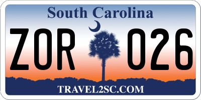 SC license plate ZOR026