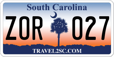 SC license plate ZOR027