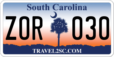 SC license plate ZOR030