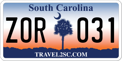 SC license plate ZOR031