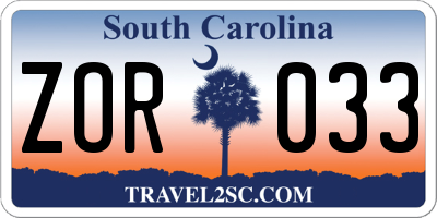 SC license plate ZOR033