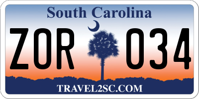 SC license plate ZOR034