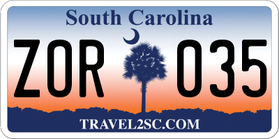 SC license plate ZOR035