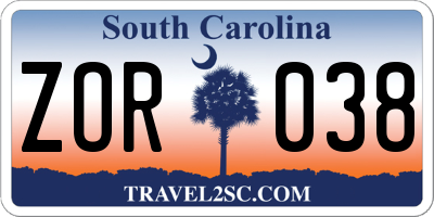 SC license plate ZOR038