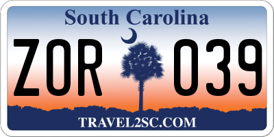 SC license plate ZOR039