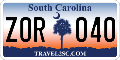 SC license plate ZOR040