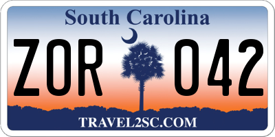 SC license plate ZOR042