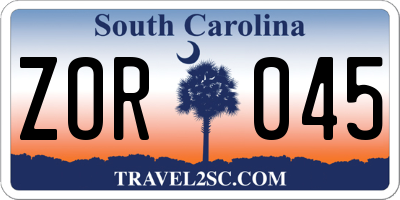 SC license plate ZOR045