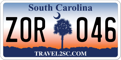 SC license plate ZOR046