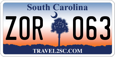 SC license plate ZOR063