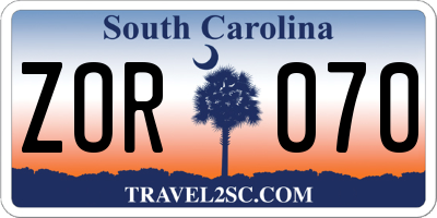 SC license plate ZOR070