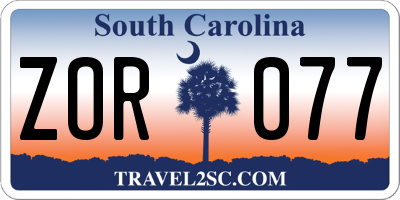 SC license plate ZOR077