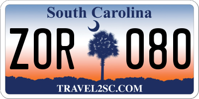SC license plate ZOR080
