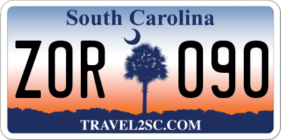 SC license plate ZOR090