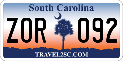 SC license plate ZOR092