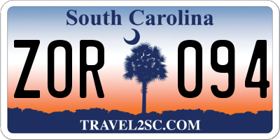 SC license plate ZOR094