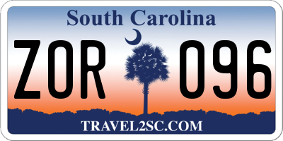 SC license plate ZOR096