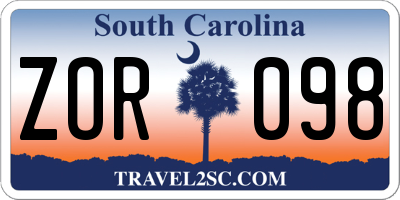 SC license plate ZOR098