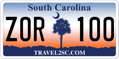 SC license plate ZOR100