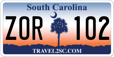 SC license plate ZOR102