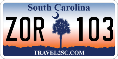 SC license plate ZOR103