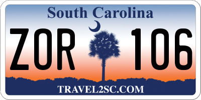 SC license plate ZOR106
