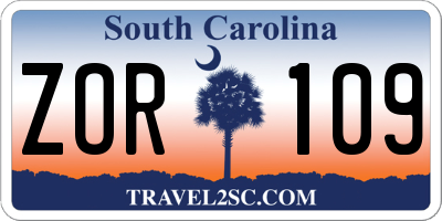 SC license plate ZOR109