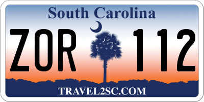 SC license plate ZOR112