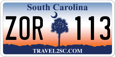 SC license plate ZOR113