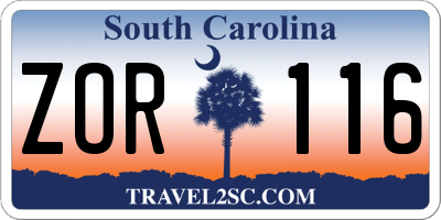 SC license plate ZOR116