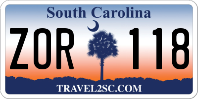 SC license plate ZOR118