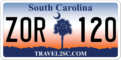 SC license plate ZOR120