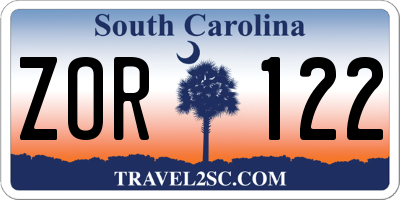 SC license plate ZOR122