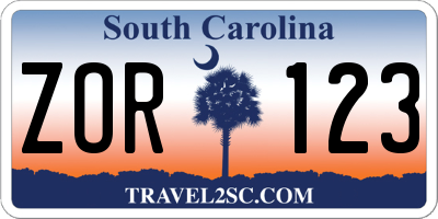 SC license plate ZOR123