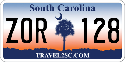 SC license plate ZOR128