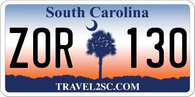 SC license plate ZOR130