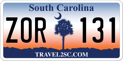 SC license plate ZOR131
