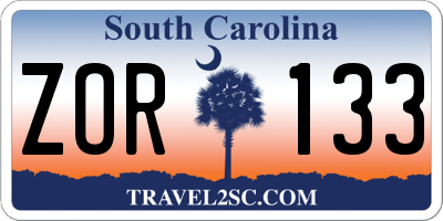 SC license plate ZOR133