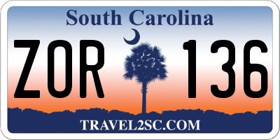 SC license plate ZOR136