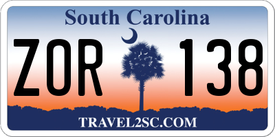 SC license plate ZOR138