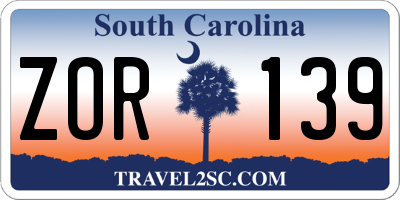 SC license plate ZOR139