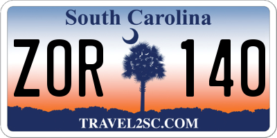SC license plate ZOR140