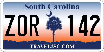 SC license plate ZOR142