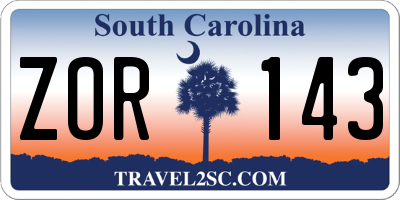 SC license plate ZOR143