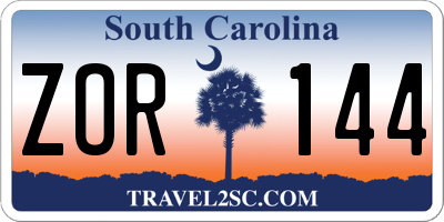 SC license plate ZOR144